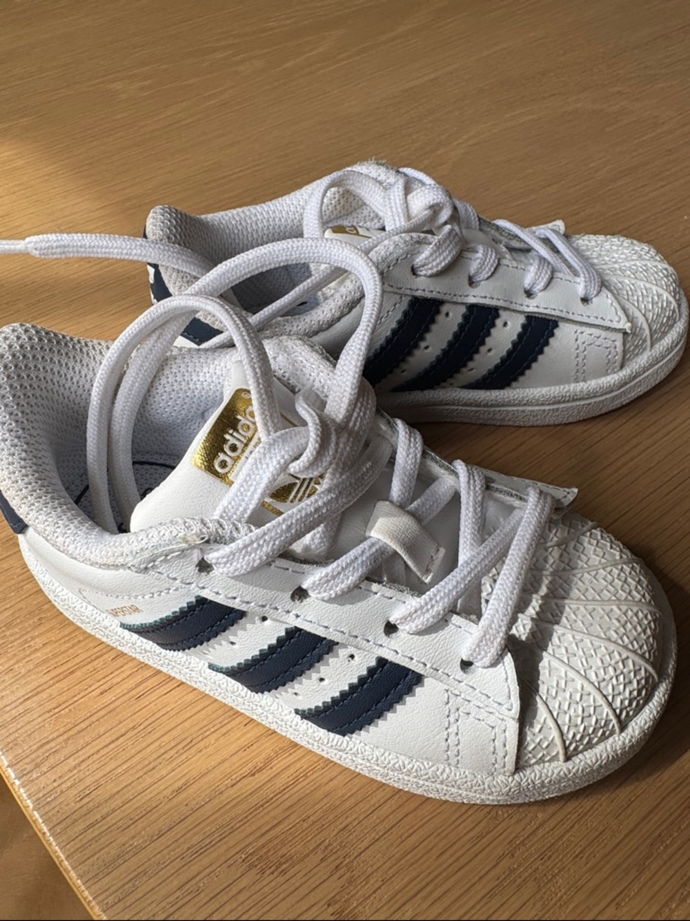 adidas White Kids Sneakers with Navy Three Stripes